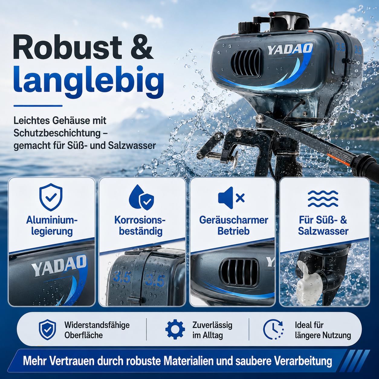 2-Takt 3,5 PS Außenbordmotor 75 lbs, Kurzer Welle mit CDI Zündung | 5000 U/min, 12 km/h (bei vier Personen), Halbluftgekühlt mit Kraftstofftank für Schlauchboot, Angelboot, Aluminiumboot
