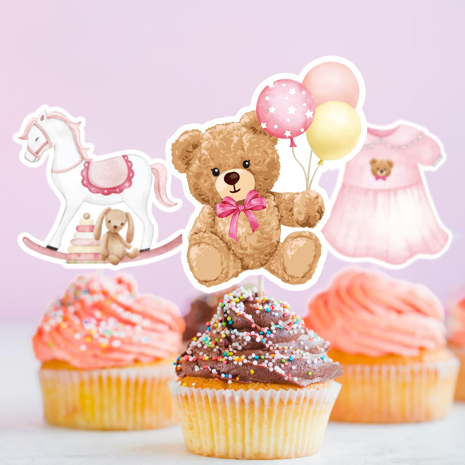24x Glitzer-Pink Schleifen Cupcake-Topper – Süße Deko Für Baby-Mädchen-Party & Geburtstag