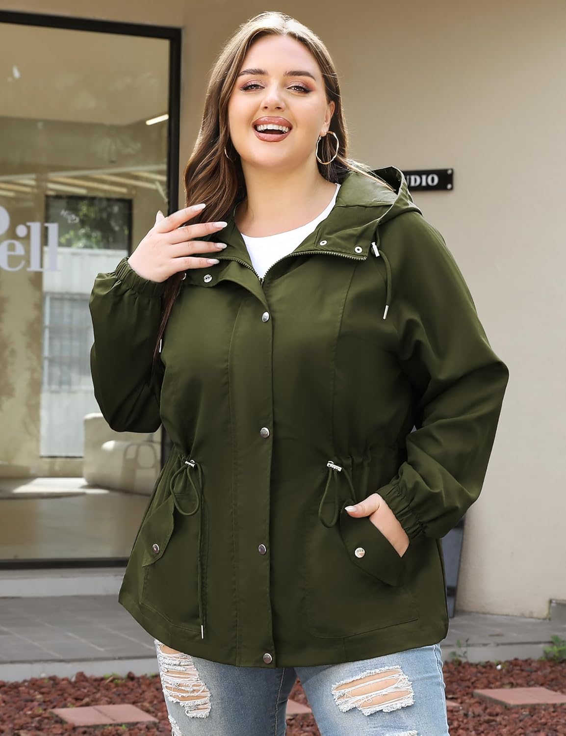 Bloggerlove XL-5XL Women Plus Size Rain Jacket Lightweight Raincoat with Hood Waterproof Outdoor Windbreaker - Image 3