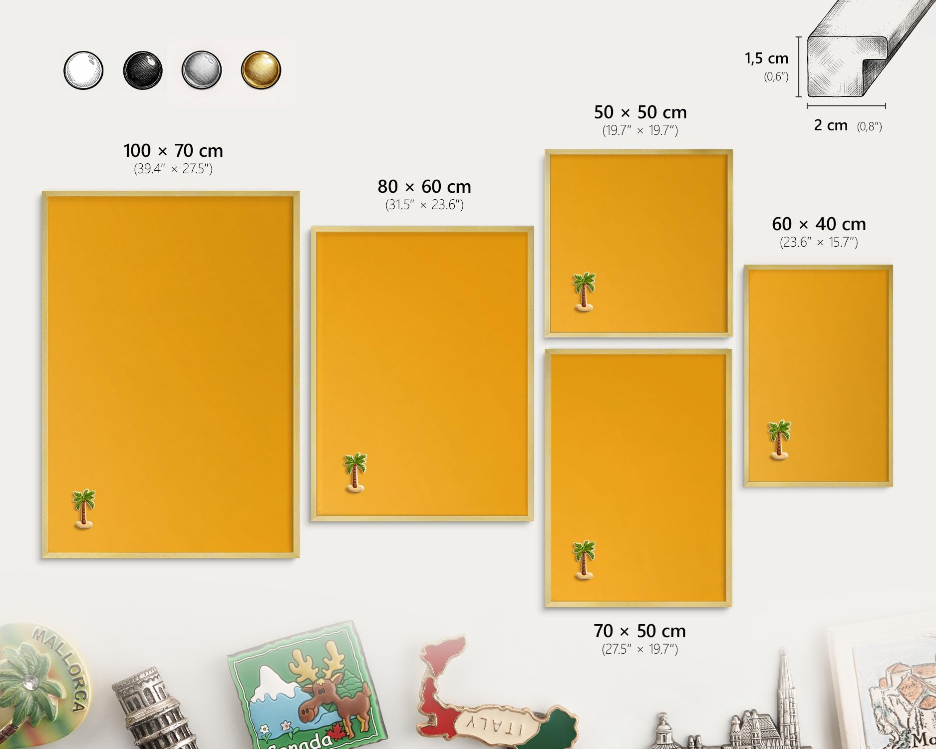 Panel Magnético Informativo 60x40 cm | con Marco Dorado | Naranja Intenso | Montaje Fácil | Pizarra de Pared | Para Restaurante y Bar | Expositor para Menú, Ofertas del Día