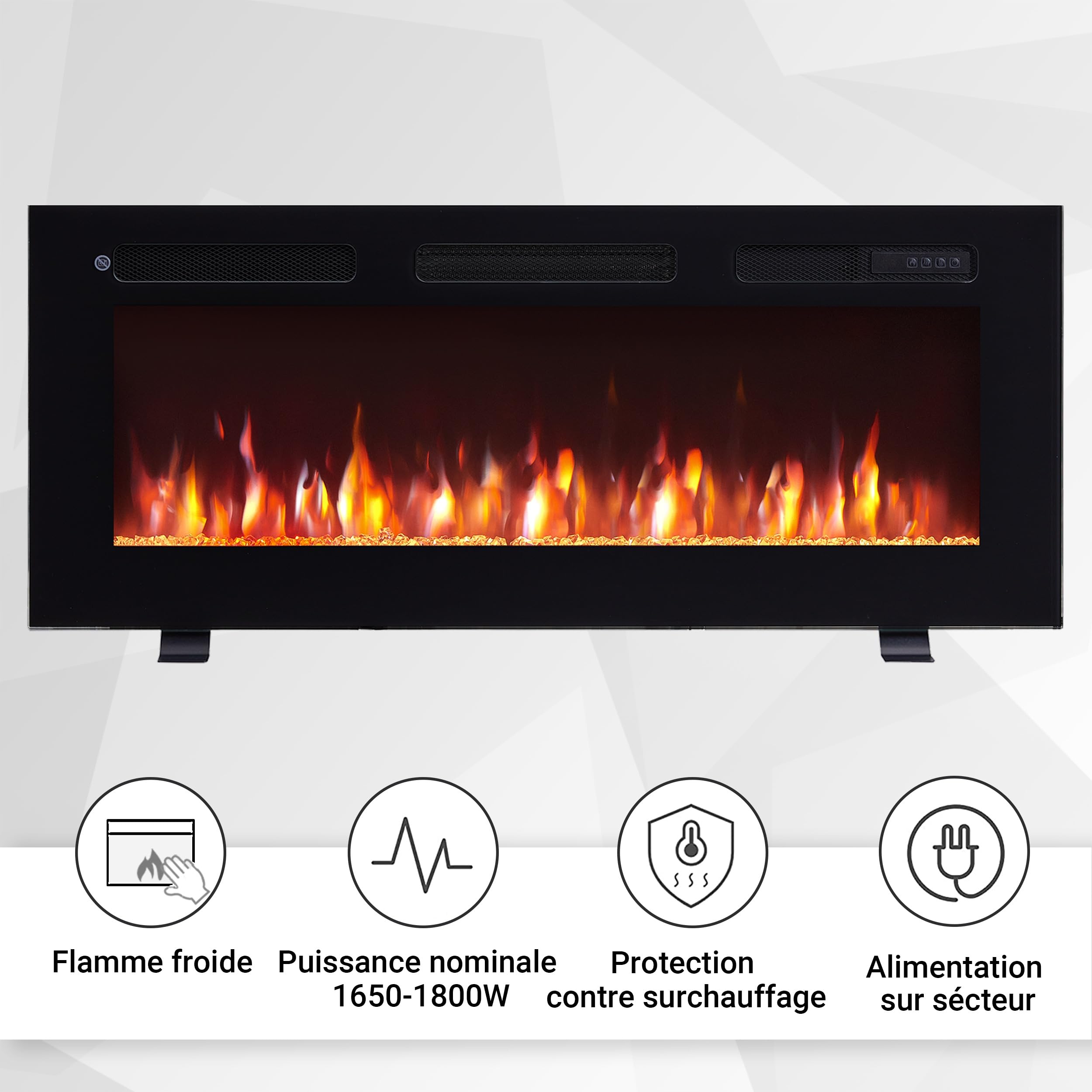BALDERIA cheminée électrique Leif 40" | Foyer électrique Mural avec Effet de Flammes 3D | Chauffage 2000W, éclairage LED | Cheminée encastrable avec télécommande, minuteur & Thermostat | Noir