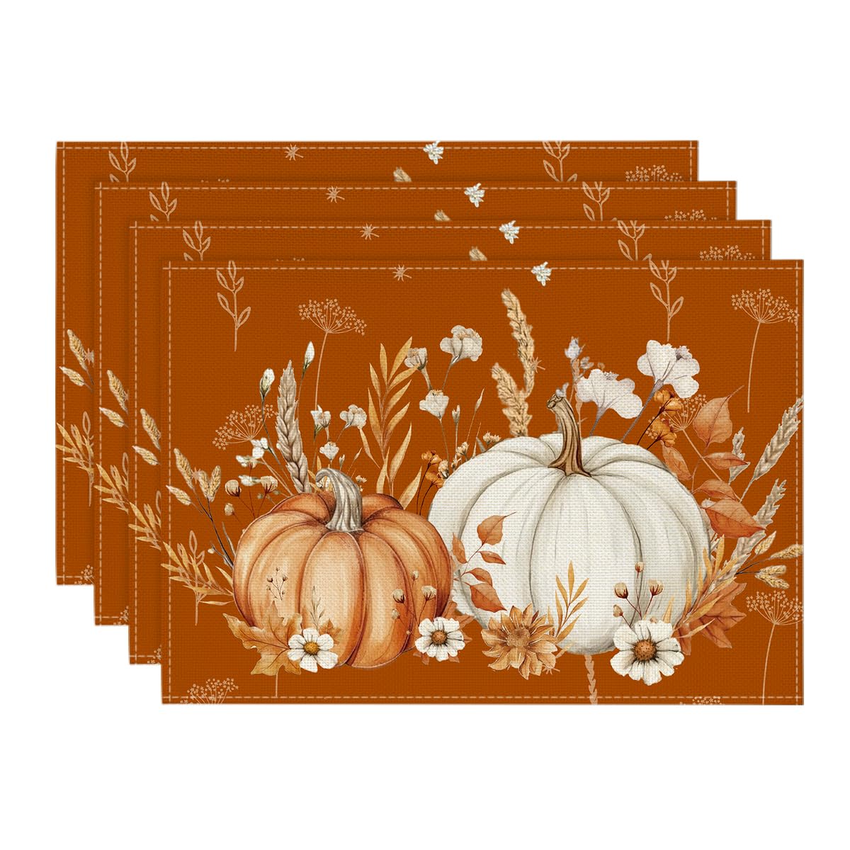 Artoid Mode Caramel Pumpkin Flowers Leaves Autumn Placemats 30 x 45 cm 4PCS