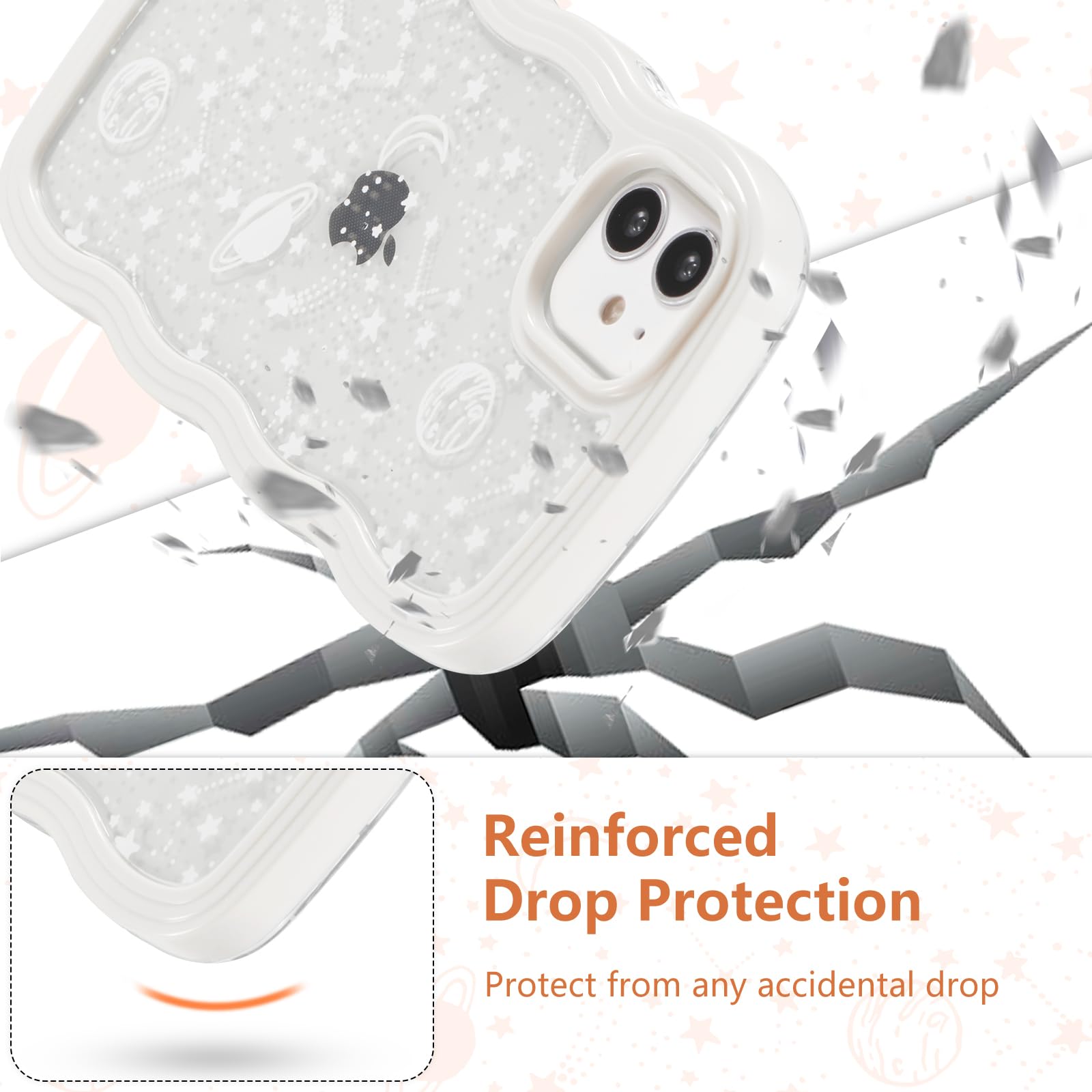 ZTOFERA Wavy Case for iPhone 12/12 Pro (6.1"), Cute Clear Protective Case with Planet Star Moon Pattern - Image 4