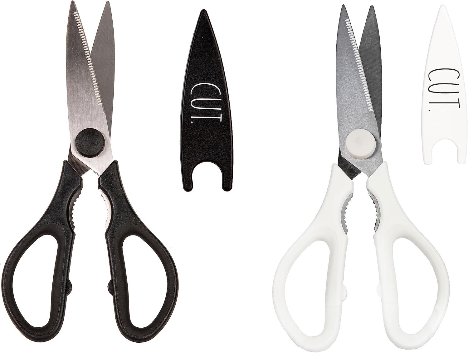 Rae Dunn Kitchen Scissors- Stainless Steel Kitchen Shears, Cooking Scissors for Cutting Meat, Chicken, Herbs and Produce with Blade Cover and Soft Grip Handles (Multi 2 Pack)