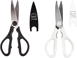 Rae Dunn Kitchen Scissors- Stainless Steel Kitchen Shears, Cooking Scissors for Cutting Meat, Chicken, Herbs and Produce with Blade Cover and Soft Grip Handles (Multi 2 Pack)