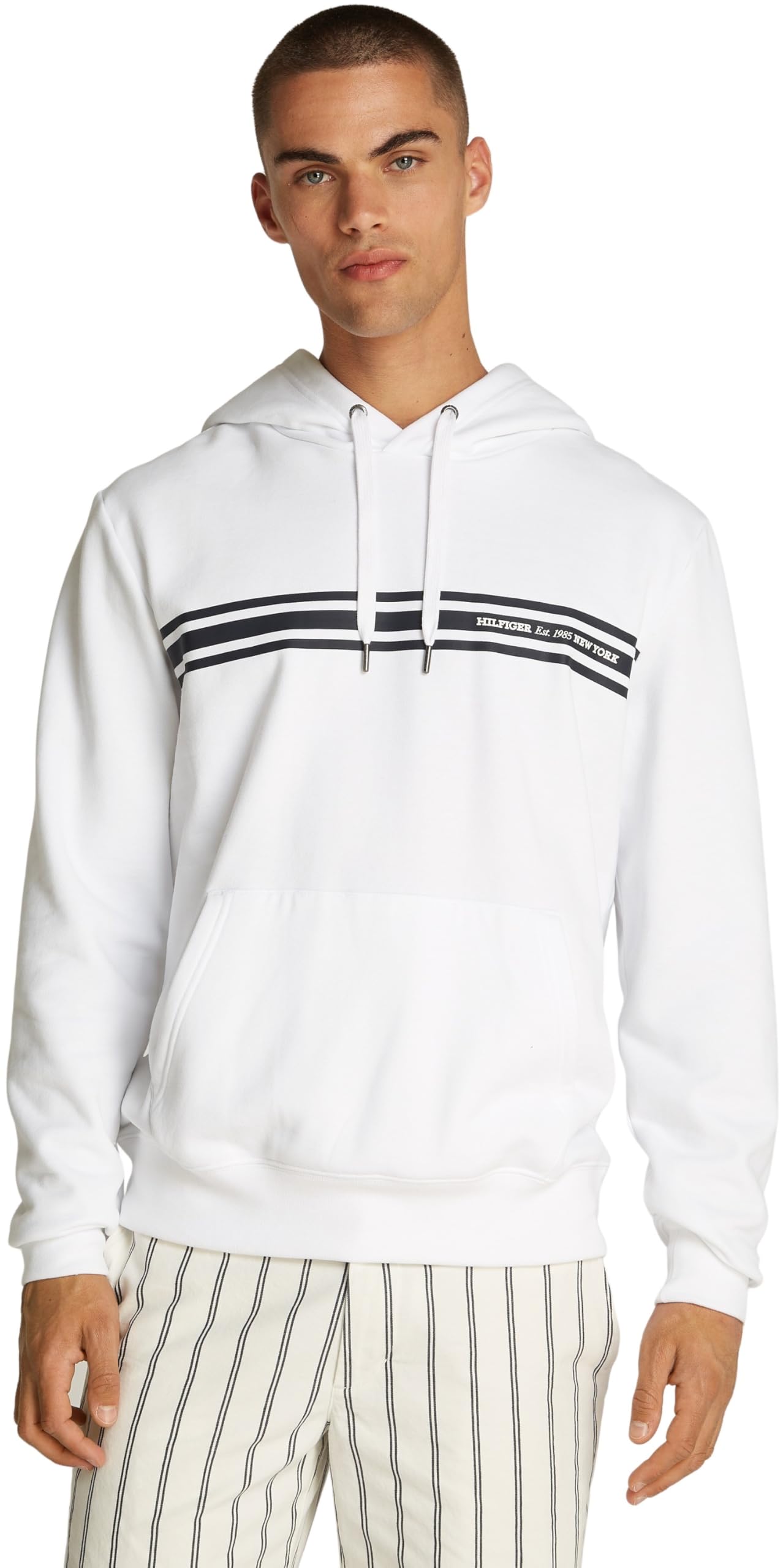 Tommy Hilfiger Men’s Central Chest Stripe Hoodie, White (White), XL