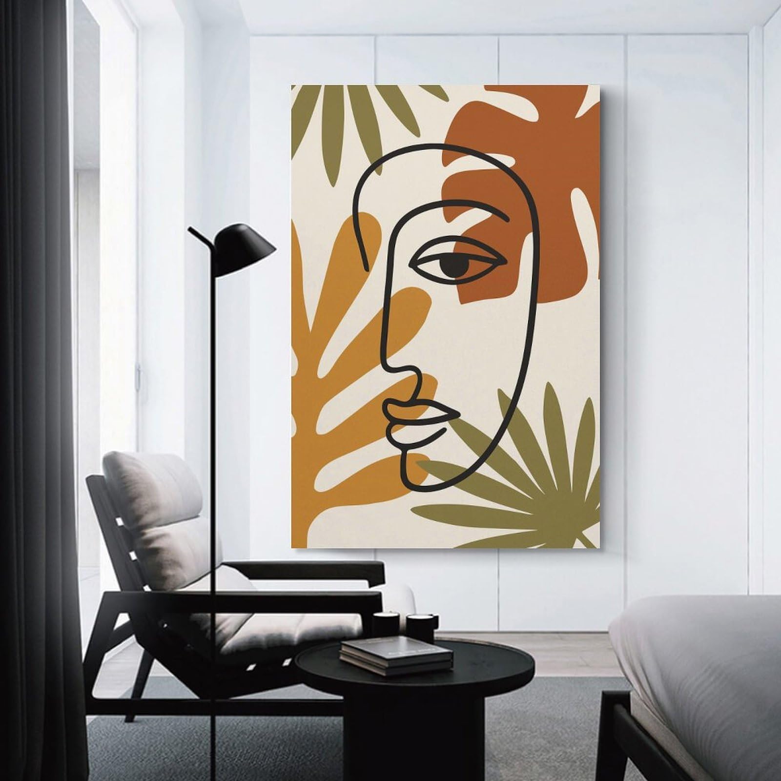 Junmoney Abstract Face with Tropical Leaves Canvas Wall Picture, 12x18inch(30x45cm), for Picture Wall Styling in Lounge Or Bedroom, An Easy Match for Collected Prints