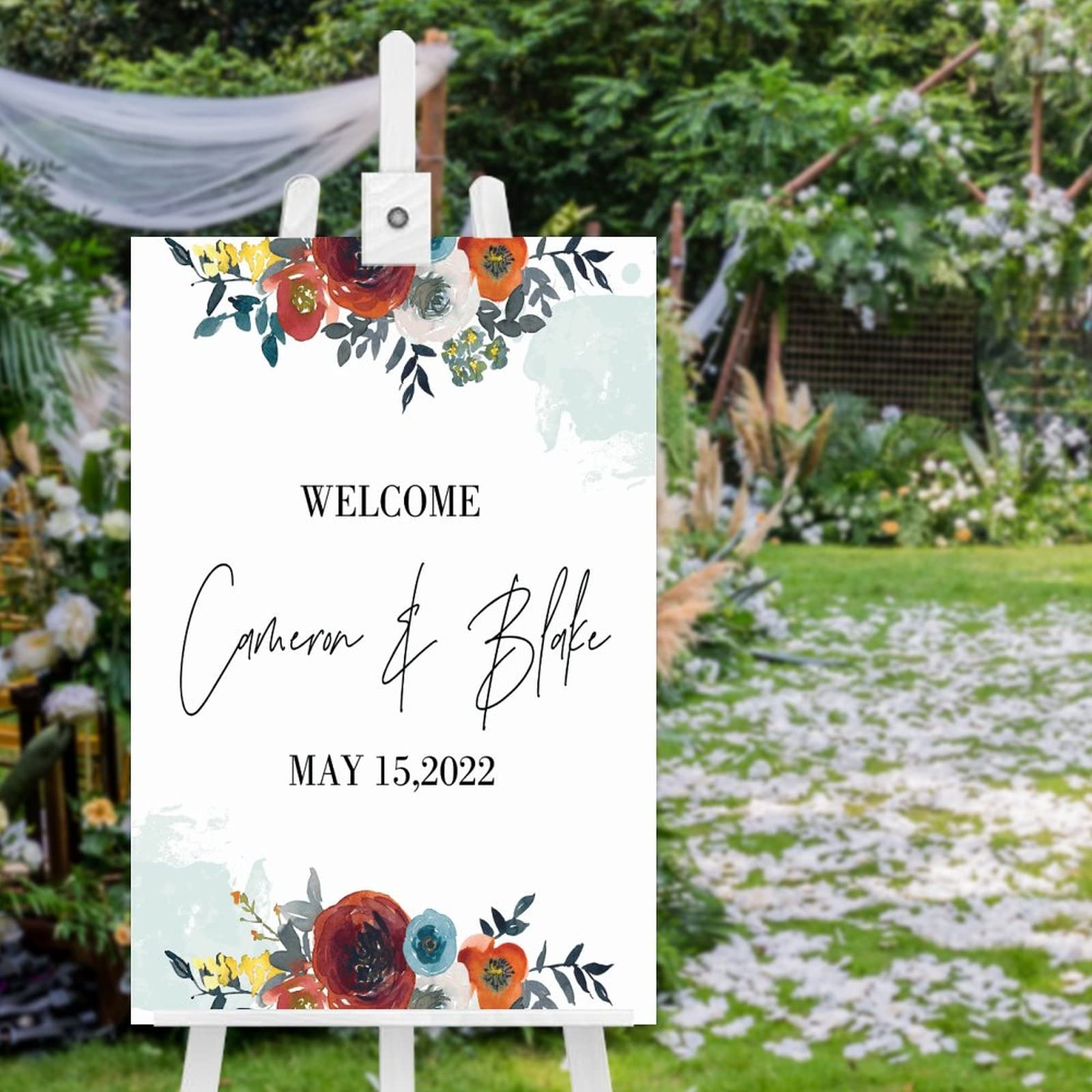Amazon.com: Personalized Dark Orange Floral,Welcome Wedding Sign