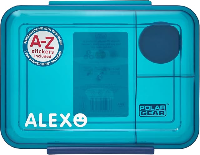 Polar Gear Alphabet Z Sticker 3 Compartment Lunch Box 1.1L  Official Merchandise Kids Reusable Polypropylene BPA Free  Personalise-Ideal for School Nursery Sports Picnic-Blue, 1.1 liters