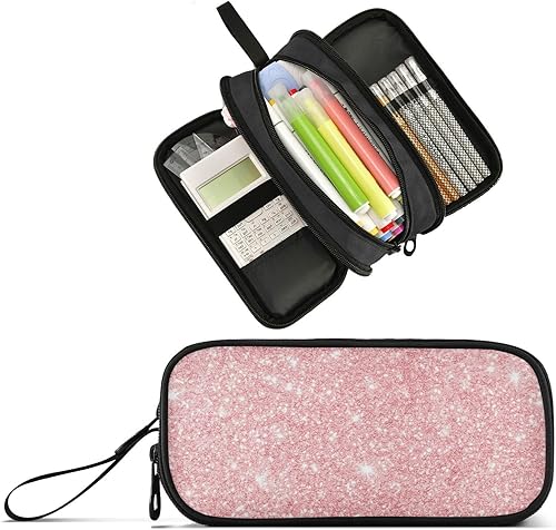 Miniatura 2 de Estuche para lápices de gran capacidad para niñas y niños, bolsa de lápices con purpurina rosa rosa brillante, bolsa para lápices para estudiantes,
