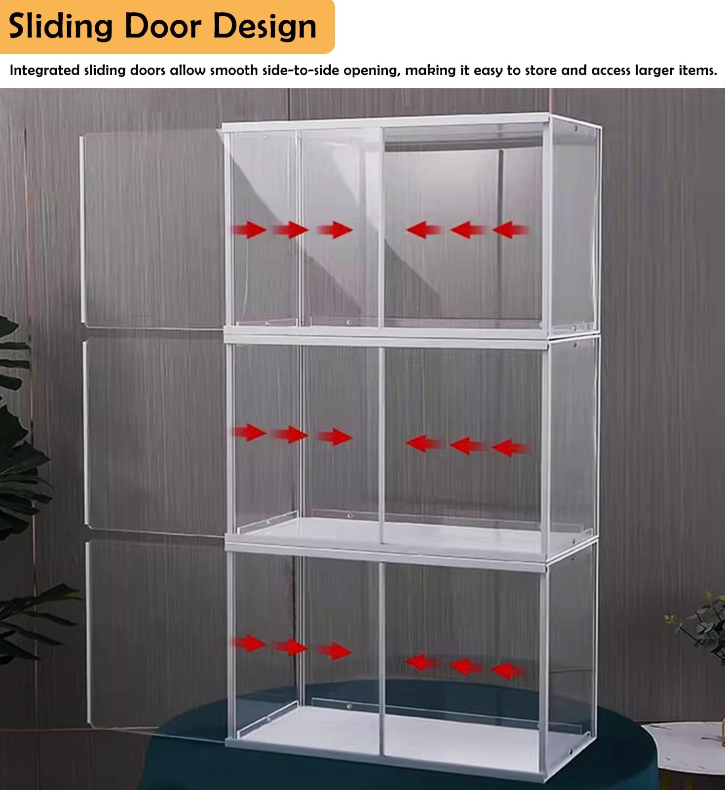 Vitrina Expositora Vitrina con Marco de Borde de Aluminio y Parte Superior / Base de Acrílico, Caja de Almacenamiento Transparente para Coleccionables, Puerta Corredera(65x25x20cm(26x10x8in))