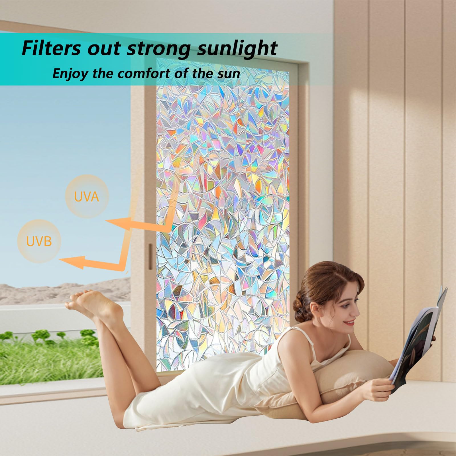 Film Electrostatique Vitre 50 x 490 cm Opaque Protection Anti Regard et UV Film Occultant Fenêtre Electrostatique Vitre pour Chambre, Bureau, Cuisine, Croissant De Lune