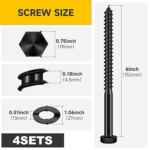 Miniatura 53 de (8 juegos) Pernos de retraso de cabeza hexagonal de 3/8 x 4 pulgadas, tornillos de retraso resistentes con arandelas, pernos de acero inoxidable 304