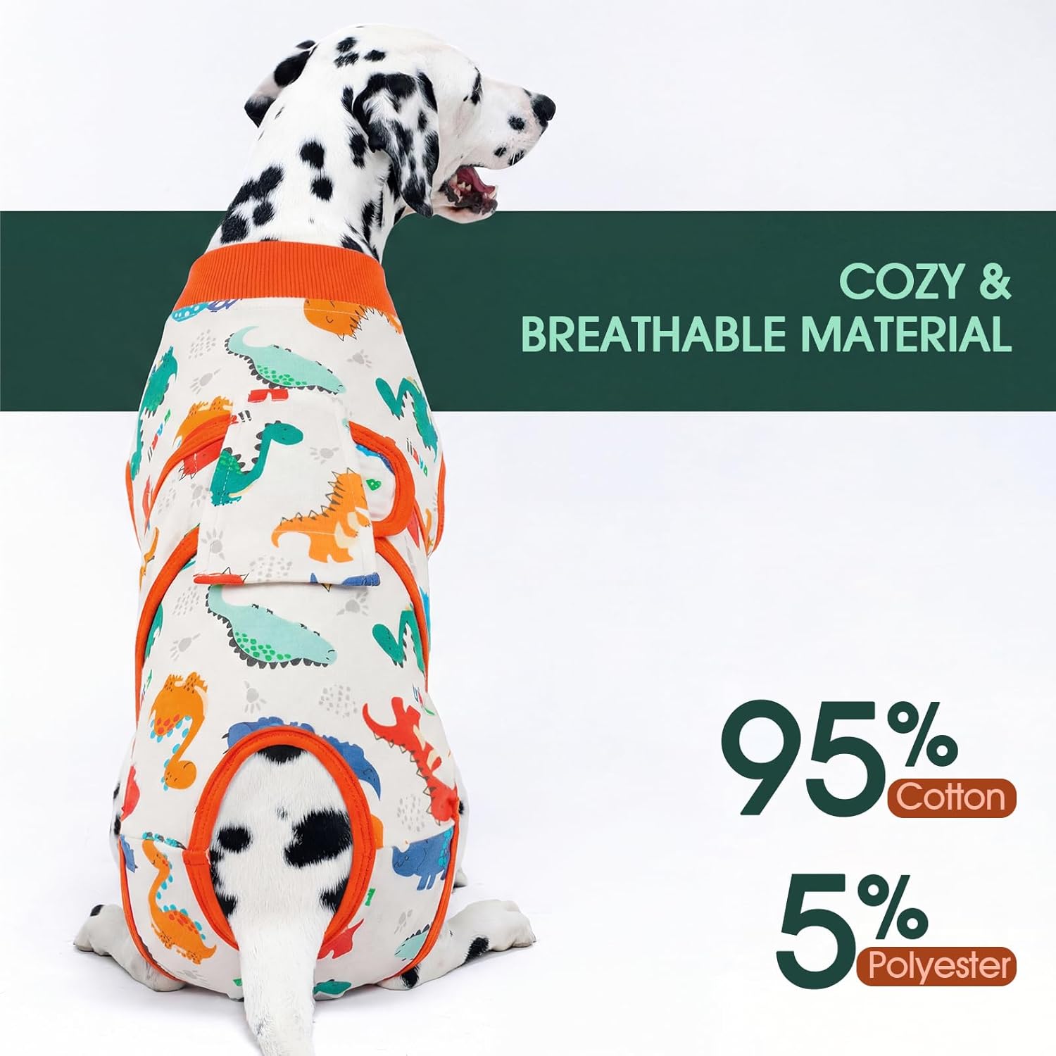 Kuoser Dog Surgery Recovery Suit, Soft Breathable Dog Recovery Suit for Female Spay Male Nueuter, Anti Licking Puppy Onesie Pet Surgical Suit for Dogs Abdominal Wounds Skin Disease, Dinosaur L