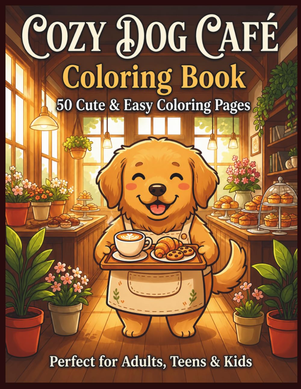 Cozy Dog Café Coloring Book: 50 Cute & Easy Coloring Pages