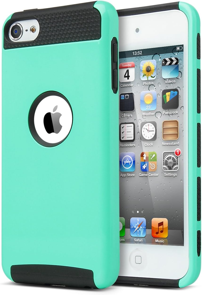 iPod Touch 6 Case,iPod 6 Cases,ULAK Slim Dual Layer Hybrid Protective Case Hard Cover for Apple iPod Touch 5 6th Generation(Aqua Mint + Black)