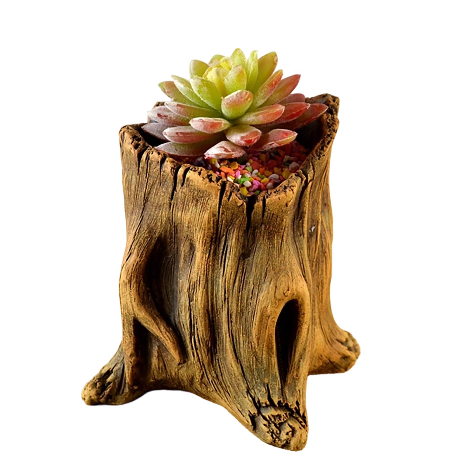 Flowerpot Hand-Painted Old Tree Stump Shape Outdoor Garden Planter Cement Texture Plant Container