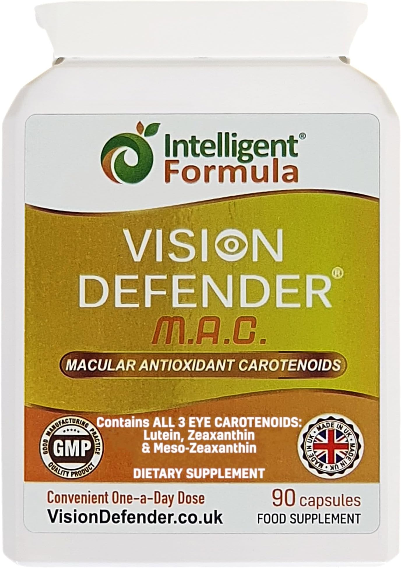 Vision Defender MAC Eye Vitamins Supplement – Triple Carotenoids: Lutein 10mg, Zeaxanthin 2mg & Meso-Zeaxanthin 10mg – Vision & Eye Health Support, Blue Light Help – 90 Capsules – Made in the UK