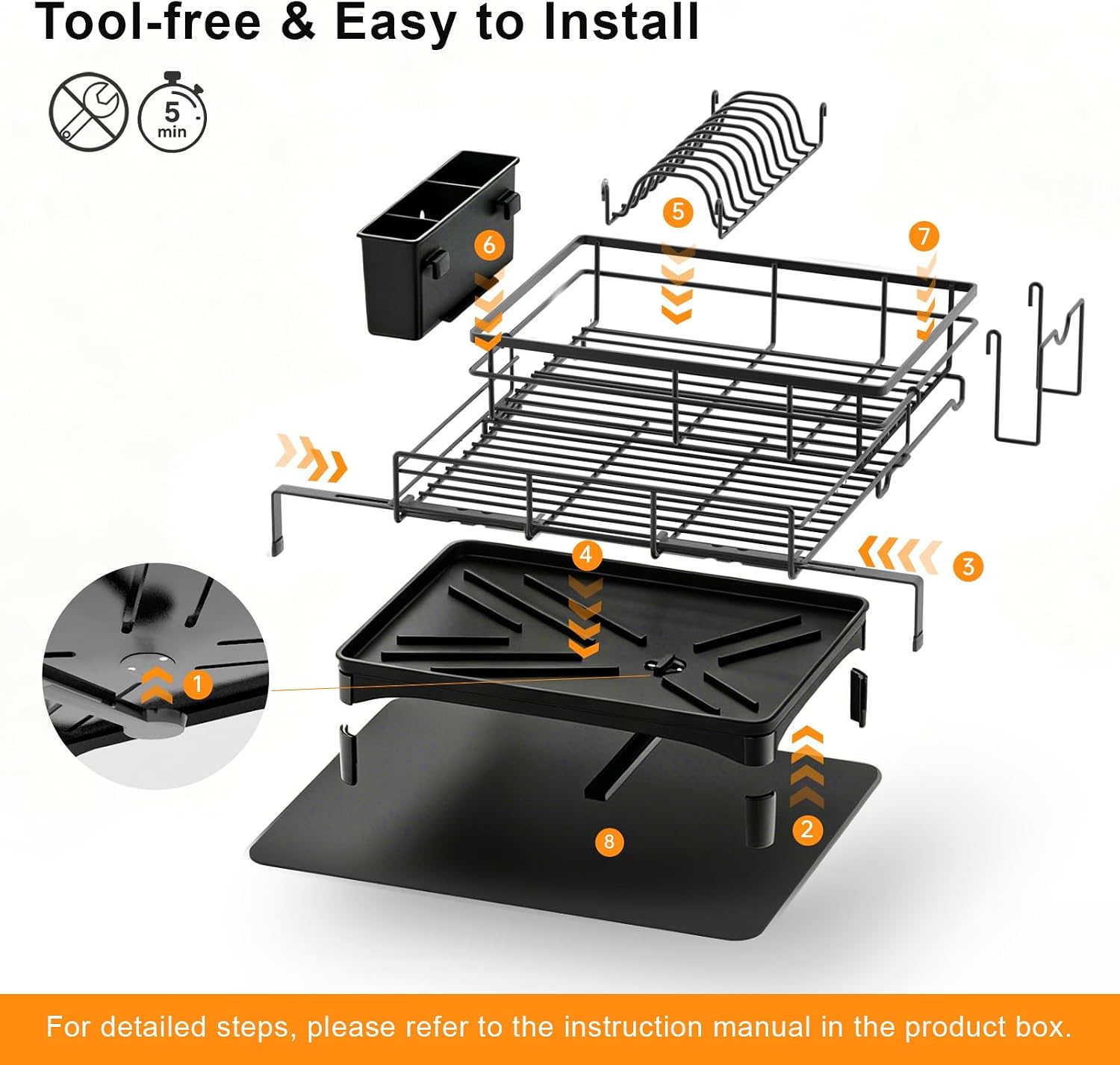 4-in-1 Extendable Dish Drying Rack, Large Capacity Modular Organizer System, Tool-Free Dish Drainer with Self-Draining Tray, Universal Fit & Rust-Resistant Dish Racks for Kitchen Counter