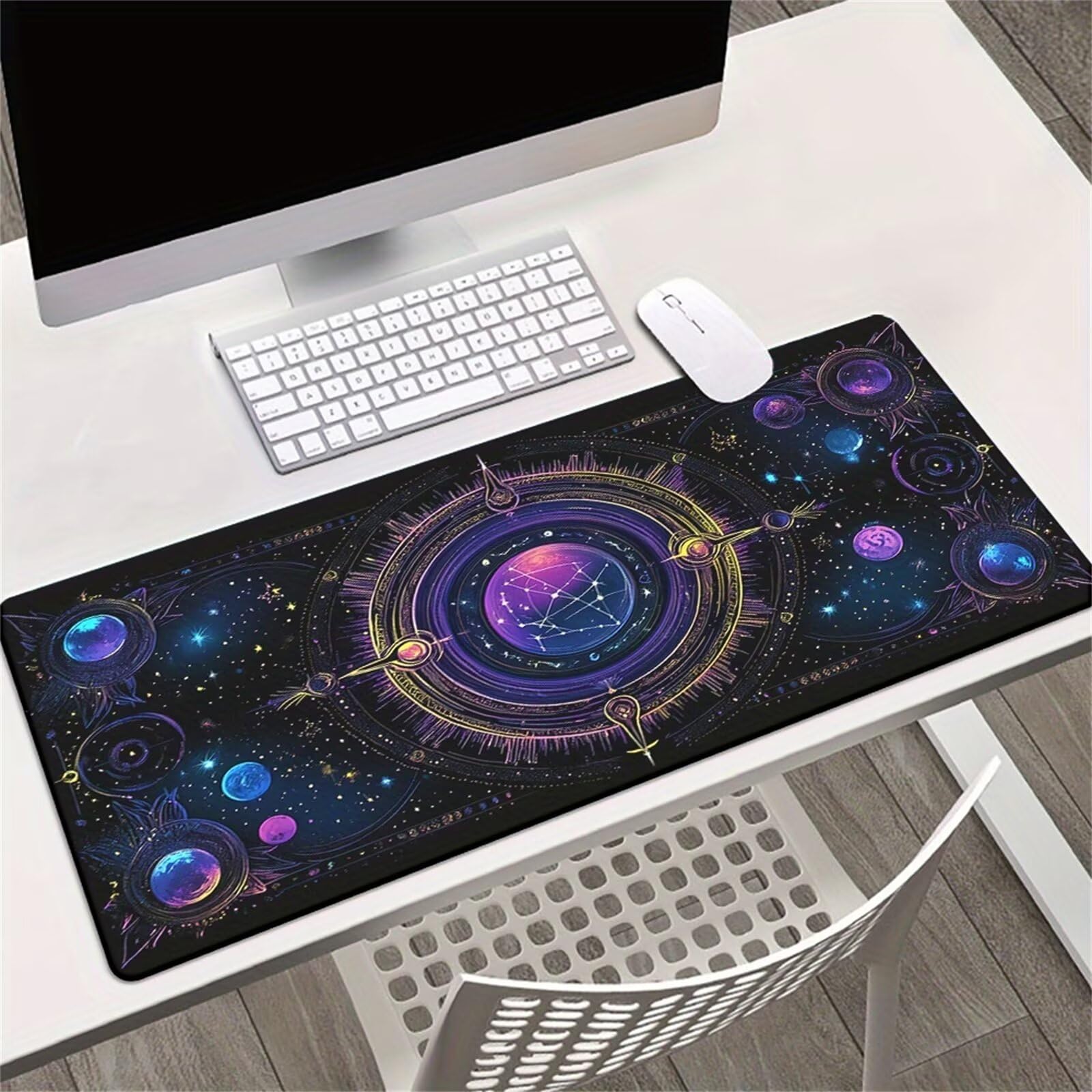 Alfombrilla de Ratón Gaming XXL 900x400x3mm - Espacio Púrpura Ensueño - Alfombrilla Escritorio Grande con Base Antideslizante y Bordes Cosidos para PC, Oficina