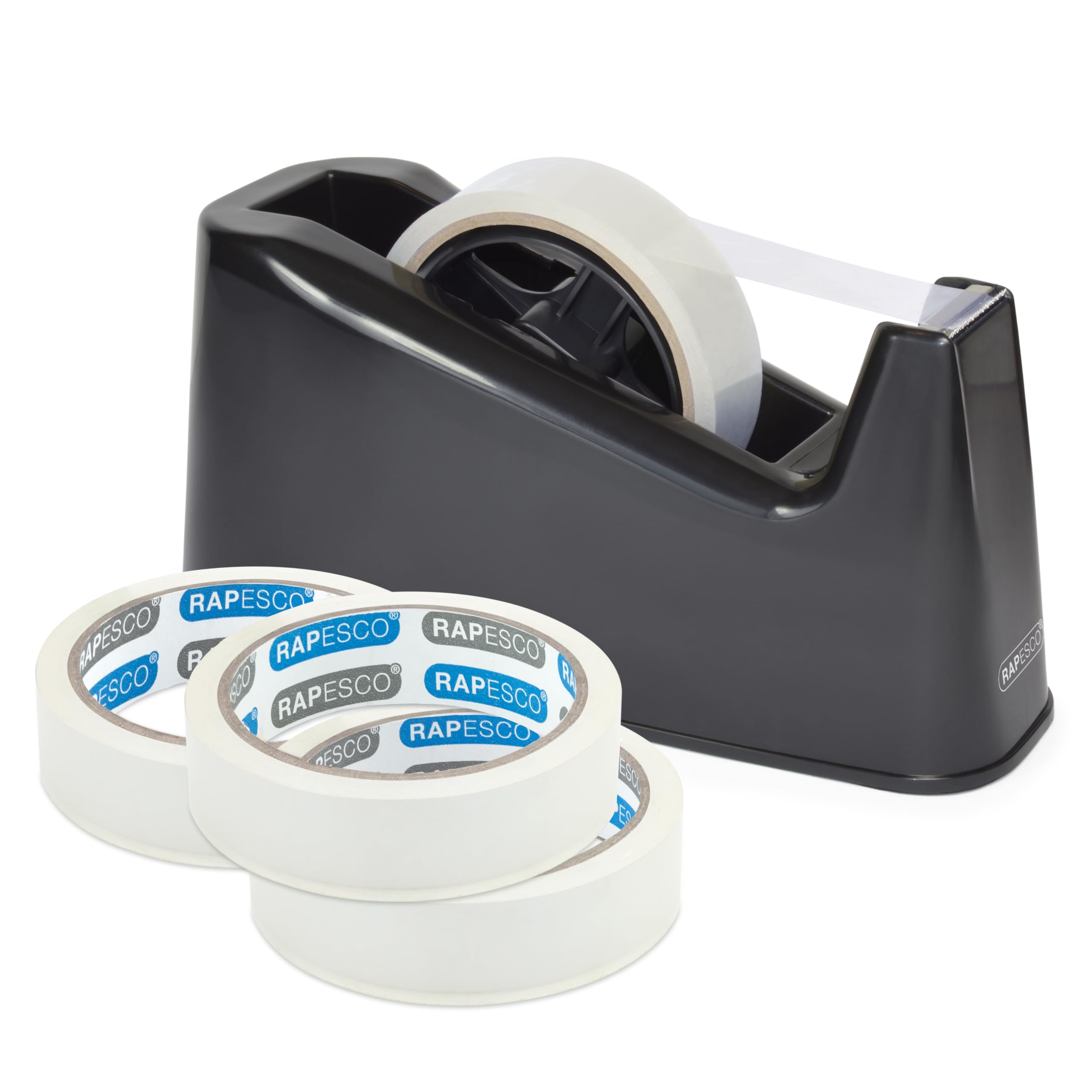 Rapesco 1639 Germ-Savvy Antibacterial, 500 Heavy Duty Tape Dispenser with 4 Rolls of Tape, Black