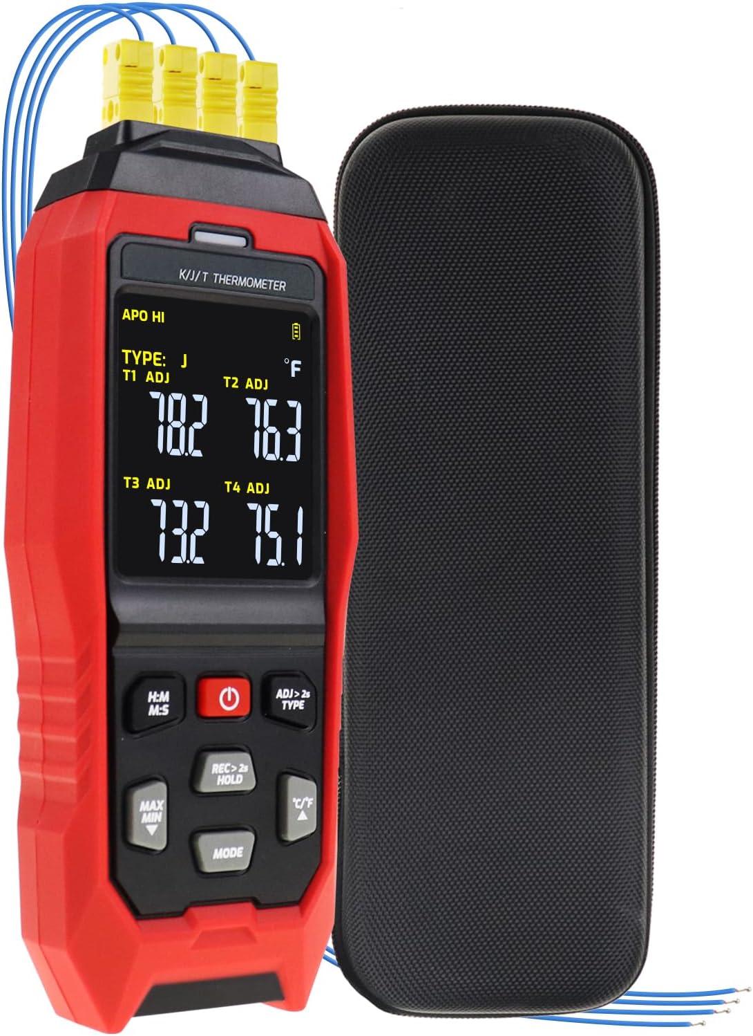 Thermocouple Thermometer Digital Data Logger Thermometer 4 Channel K/J Type Thermocouple Meter Temperature Meter, Temperature Logger with Sound & Light Alarm -200~1372�C (-328~2501�F)