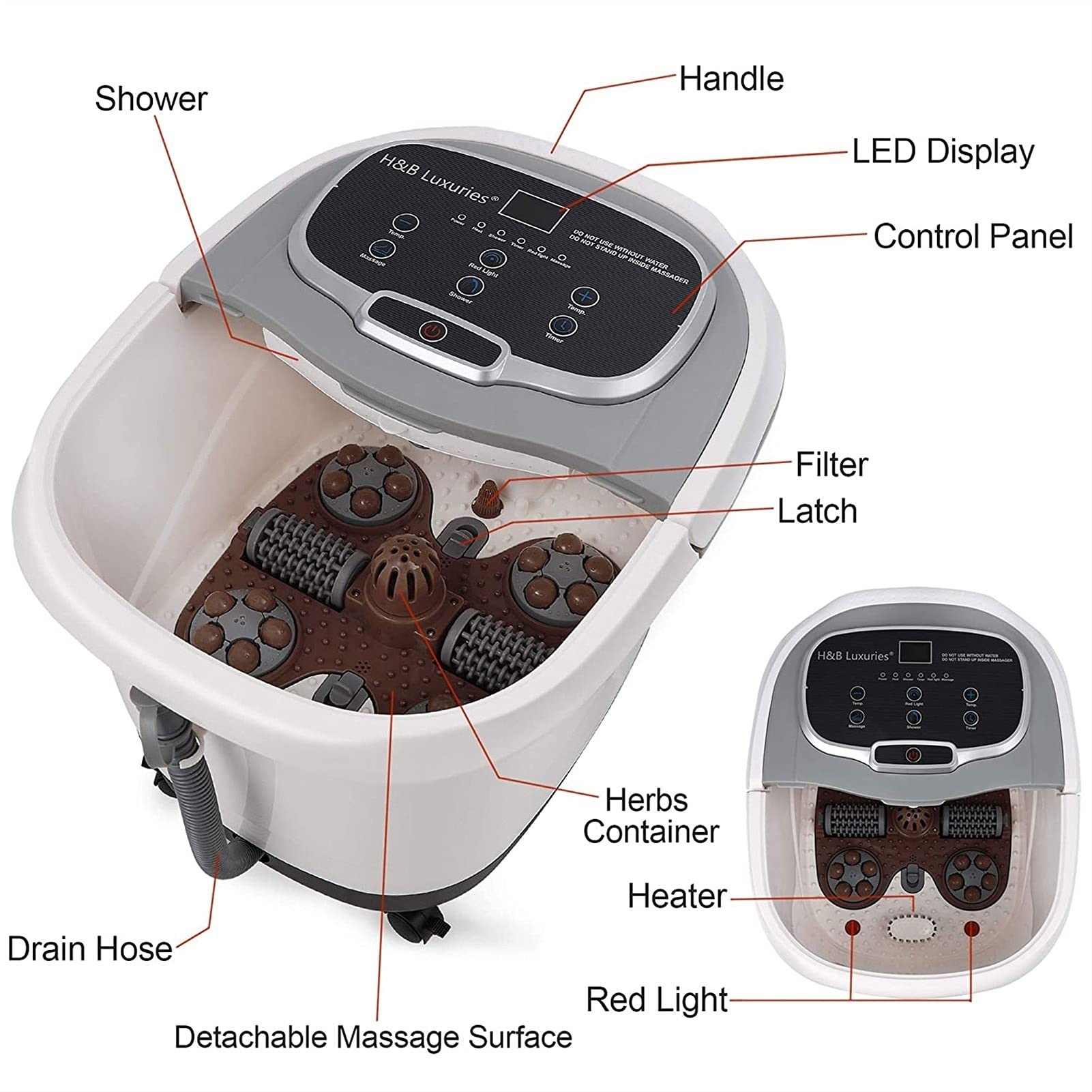 Masajeador de Baño de Spa para Pies con Control de Temperatura Equipado con Rodillo Eléctrico Y Temporizador de Ducha con Rodillo de Maíz Y Pantalla Led para Aliviar el Estrés de Los Pies