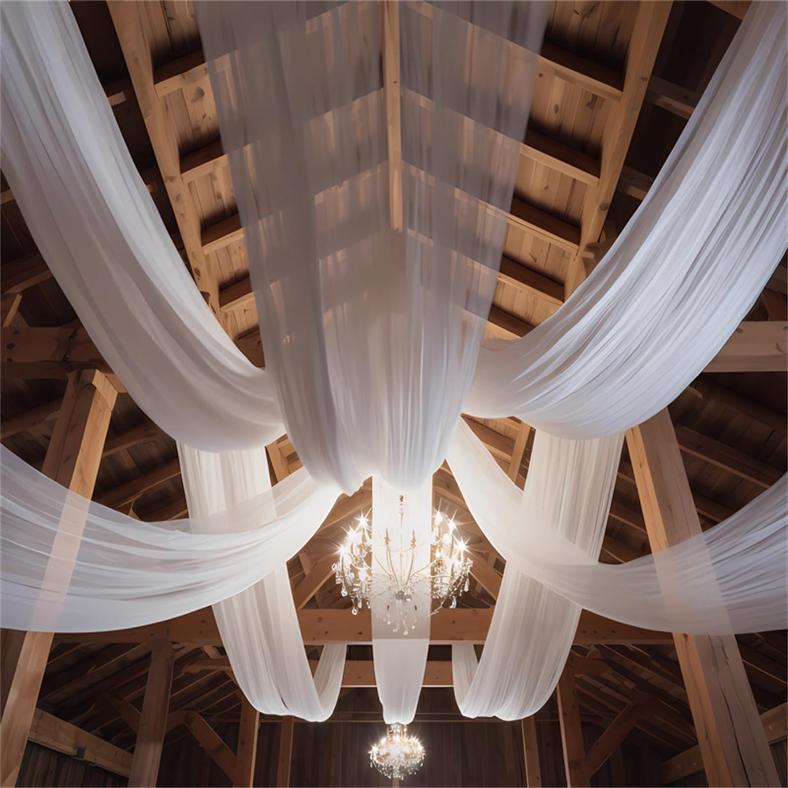 Highdi Voilage Arche Mariag, Mariage Tenture Rideau en Tulle Transparent Rideau de Gaze Mariage Sheer Voile Draperie Romantique (70 * 600cm(3 pièces),Blanc + Champagne + Beige)