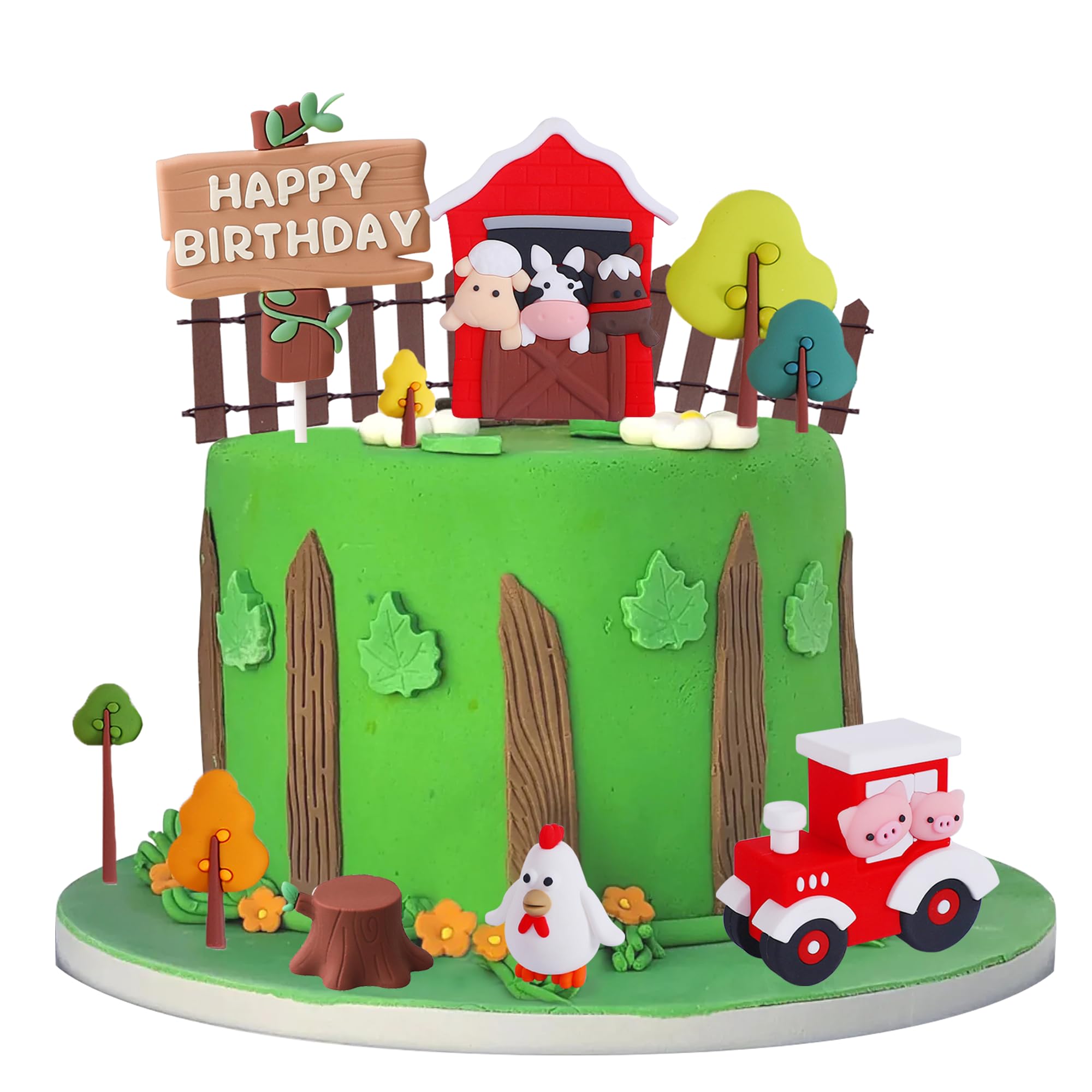 Farm Birthday Decorations Cake Toppers - 41Pcs Happy Birthday Cake Toppers Set Boys Kids, Cute Animals Cow Pig Chicken Cake Decor for Baby Shower Birthday Party Supplies