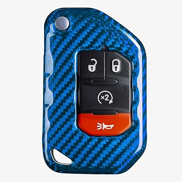 T-carbon Key Fob Cover Compatible with Jeep, Real Glass Fiber Key Fob Protector Compatible with Jeep Wrangler JL JLU Rubicon Sahara JLU Gladiator JT Remote Control Key Accessories 2018-2025Blue