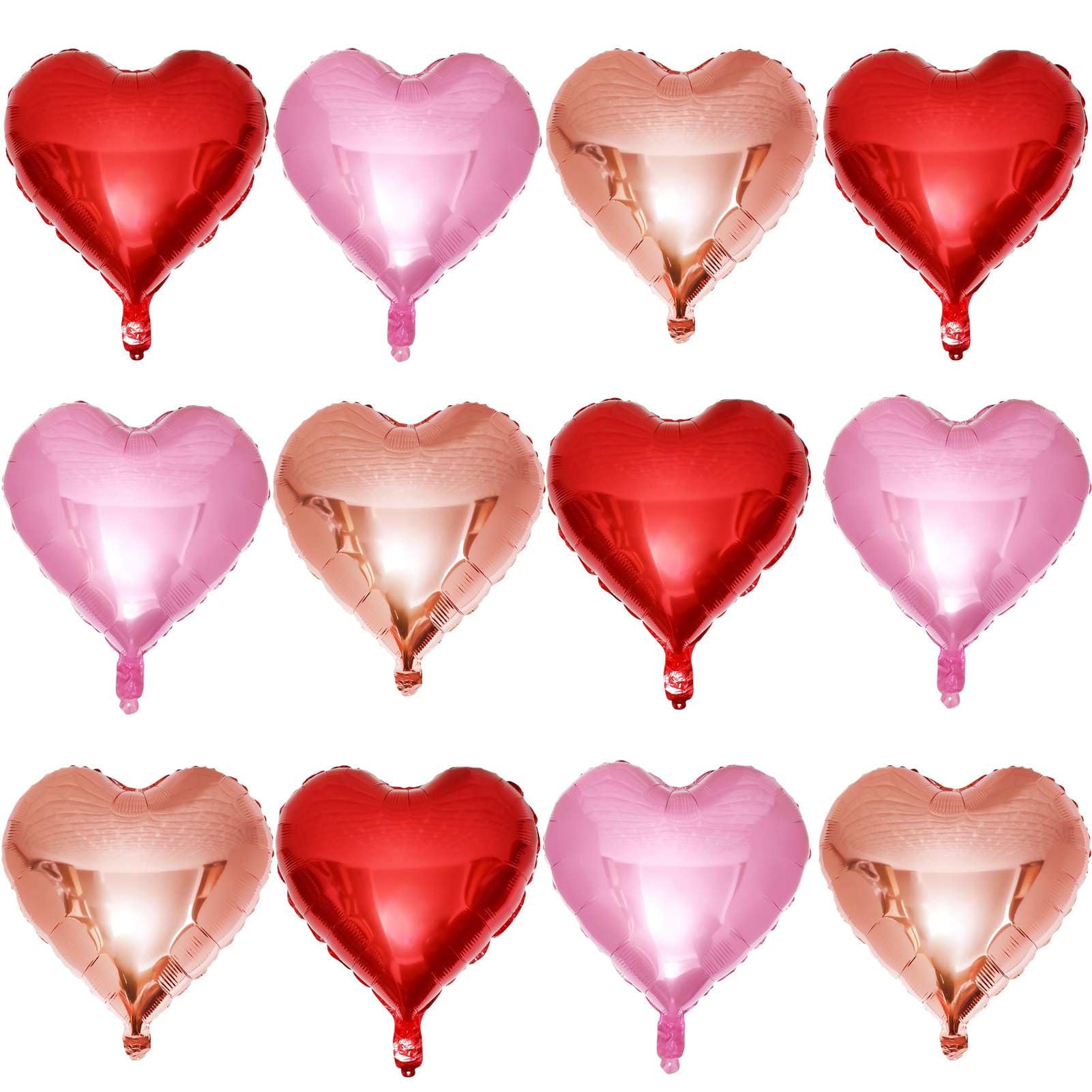 Lovoir 12 Pcs Red Heart Shape Foil Mylar Balloons 18 Inch Love Balloons for Valentine's Day Birthday Party Decorations Wedding Engagement Romantic