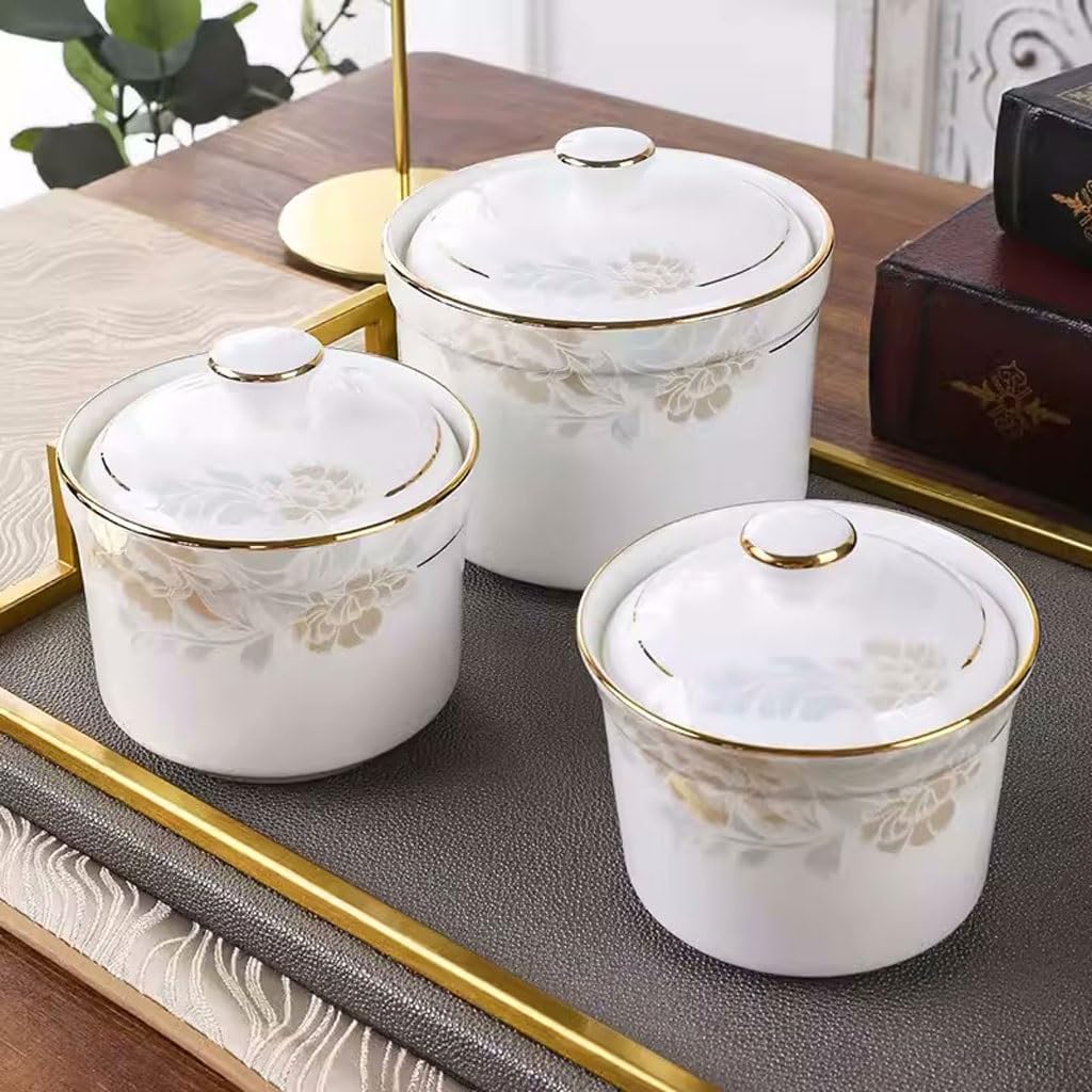 Miski ramen, miski na owoce, miska na zupę, porcelanowa miska na zupę ze złotymi krawędziami, mały kubek, ceramiczny kubek zdrowotny, mini kubek z pokrywką, salaterka, talerze (260 ml)