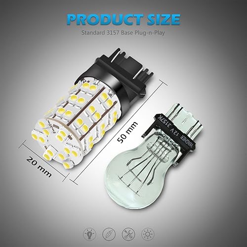 Miniatura 6 de Paquete con 2 luces de apoyo de reversa Xenon 3157 3156 de Partsam. Luces de circulación diurna DRL de LED 60 3528 SMD ultrabrillantes para Dodge