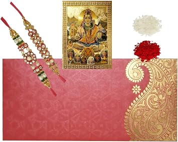 Purpledip Bhai Dooj Rakhi Set for Brother 2 Rakshabandhan Bracelets, Siva Shiva Sticker, Roli Chawal Tika rakhi80f
