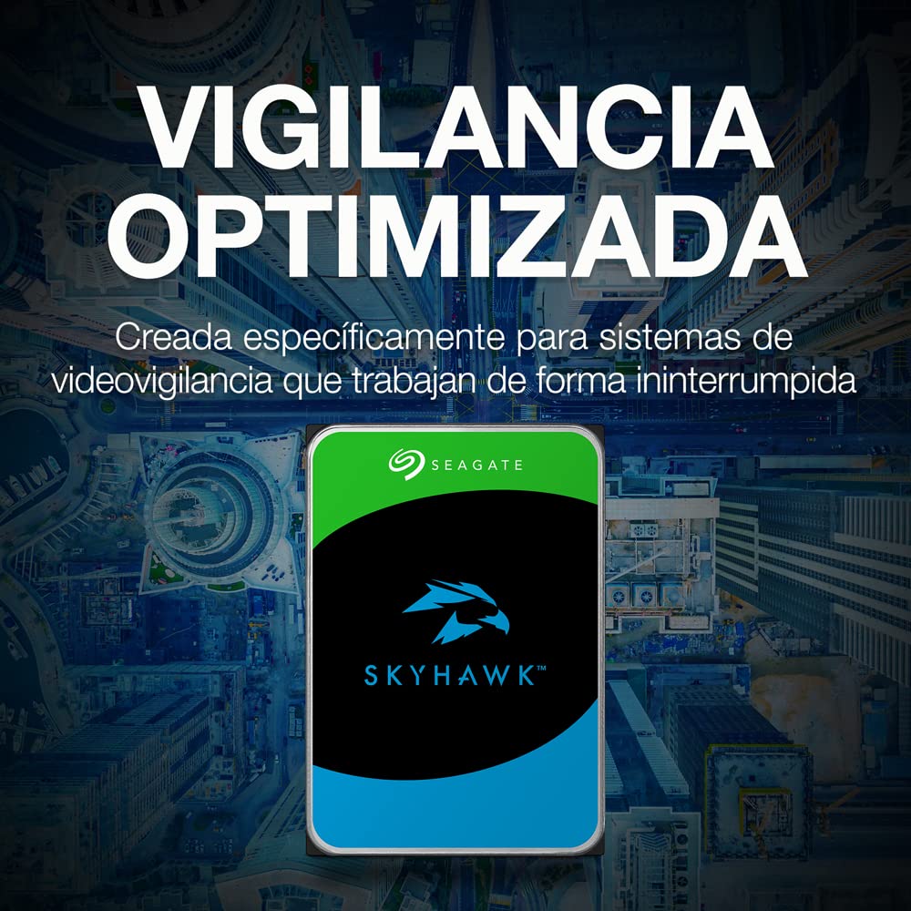 Seagate SkyHawk, 3 TB, Disco Duro Interno De Vigilancia, HDD, 3,5" SATA 6 GB/s, Caché de 64 MB, DVR, Sistema de cámaras de seguridad NVR y 3 años de servicios Rescue (ST3000VX010)