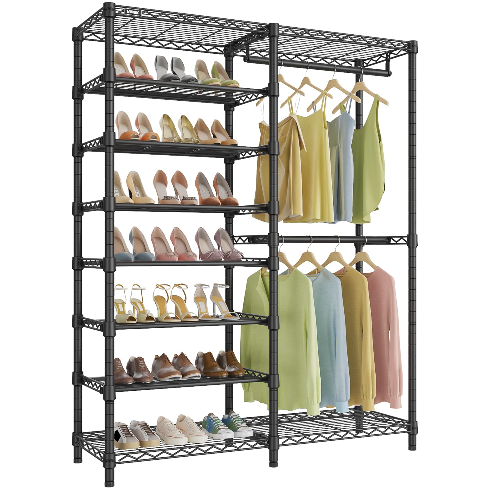 VIPEK S2 Heavy Duty Clothes Rack with Shoe Shelves Freestanding Clothing Rack with 6-Tier Shoe Rack Double Hanging