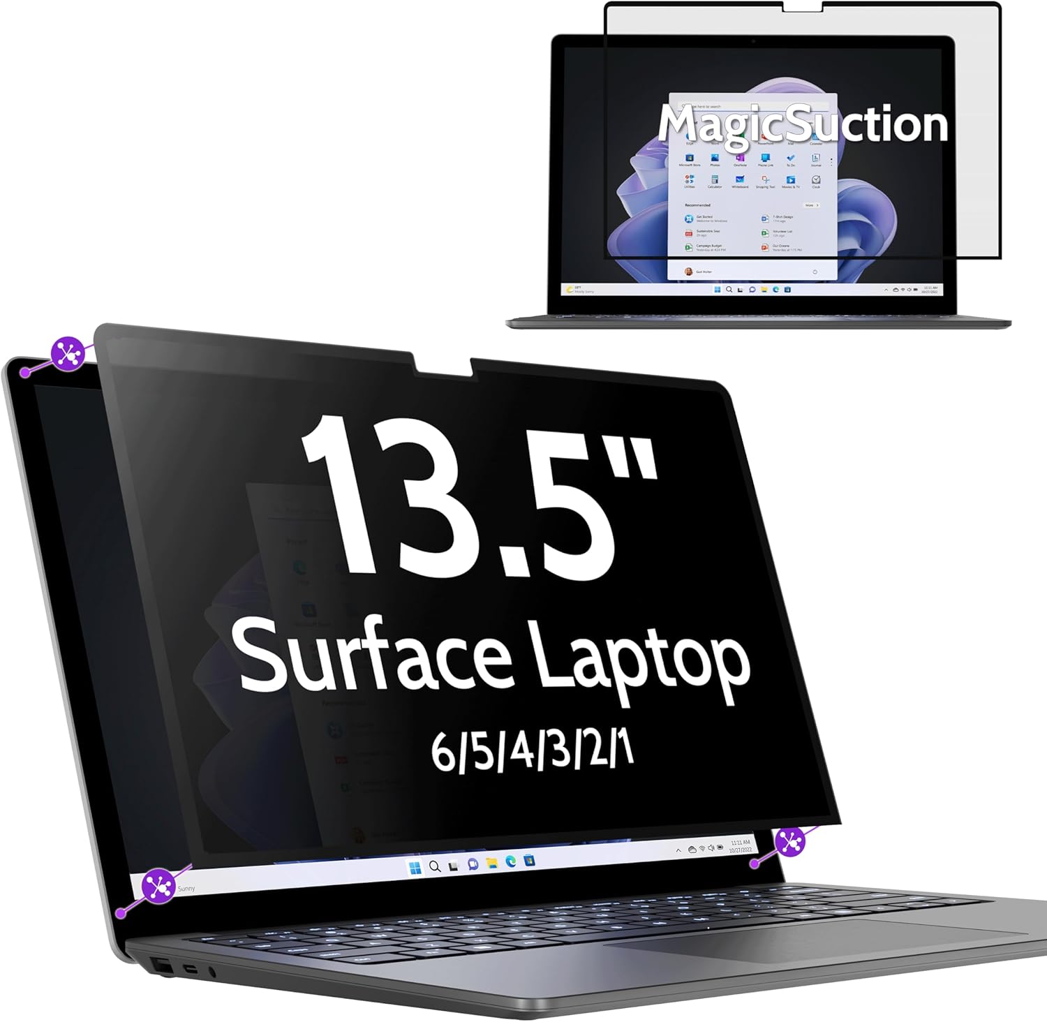 Privacy Screen for 13.5 Inch Surface Laptop 6/5/4/3/2/1, MagicSuction™ Removable Anti Spy Black Protector, Glare Blue Light Filter for Microsoft Laptop Computer Monitor black privacy for surface t3-surface laptop 6/5/4/3/2/1 13.5"