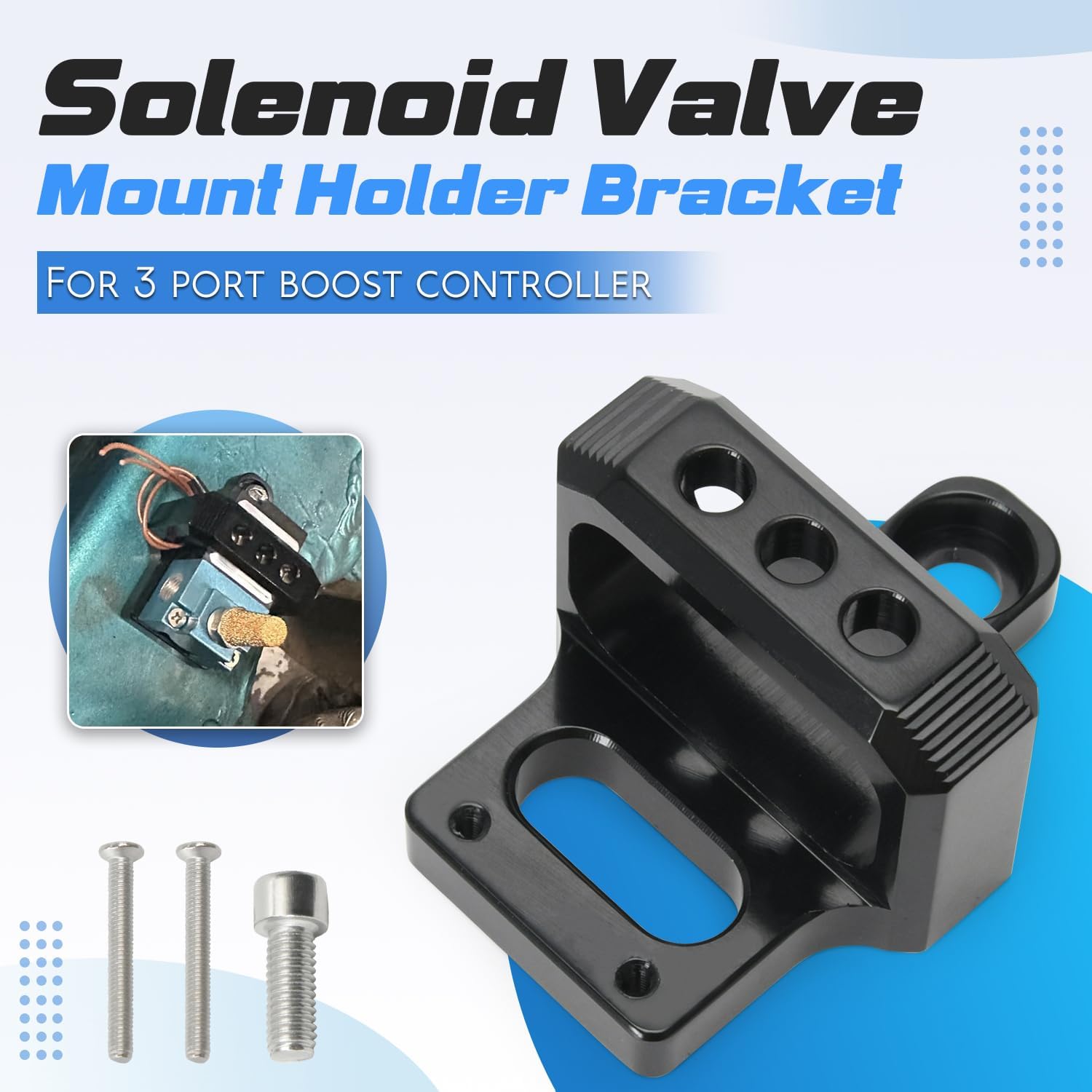 Solenoid Valve Mount Holder Bracket Billet 3 Port for MAC AEM Boost Controller CNC Billet Aluminum Boost Control Solenoid Bracket (Black)