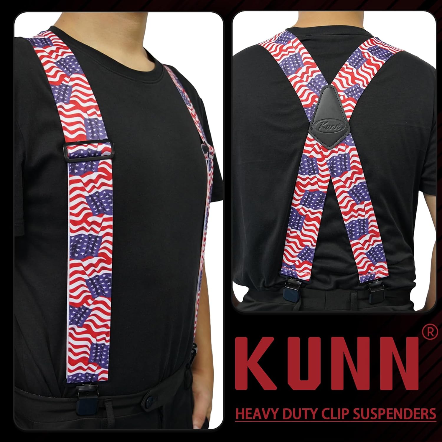 KUNN Mens Suspenders X-Back 2 Inch Wide Elastic Suspender Heavy Duty Clips Work Suspenders - Image 9