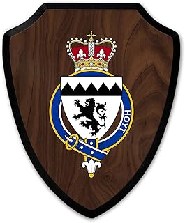 HARD EDGE DESIGN Family Coat of Arms Heritage Shield Plaque, English Garter Family Hoyt with Dark Wood Background