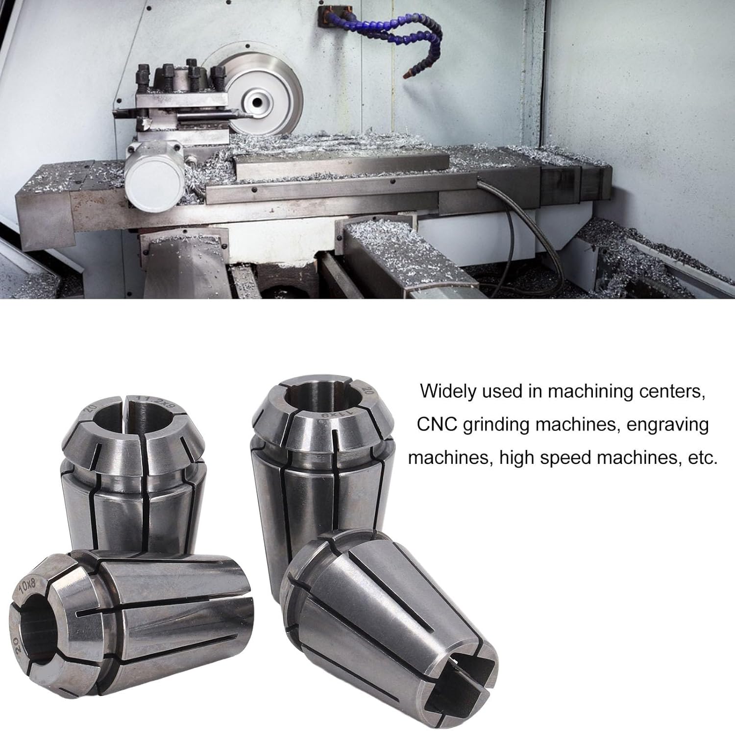 CNC Lathe Collet, Spring Collet Set, 4 Jaw High Carbon Steel, 12x9 11x9 11.2x9 10x8 - Strong Grip, Precision Clamping, Ideal for Milling and Grinding