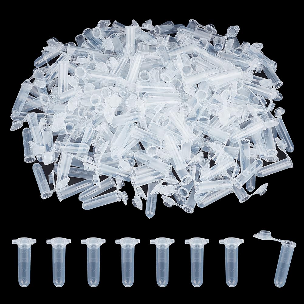OLYCRAFT 500 tubos de microcentrífuga con tapa a presión, viales de 2 ml, contenedor de almacenamiento de muestras de plástico, tubos de centrífuga de prueba con tapa abatible