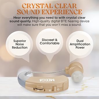 Behind-the-Ear Digital Sound Amp (Pair) - Lightweight BTE Personal Audio with Volume Control, Noise Reduction & Power-Friendly Batteries - Gold Finish