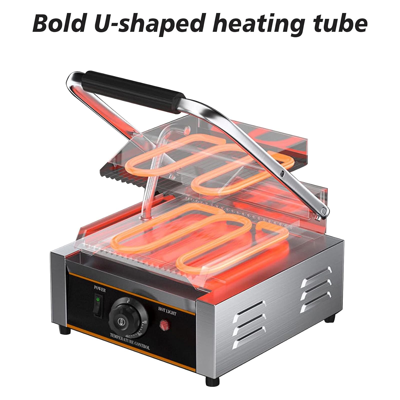 Parrilla De Prensa De Sándwich Comercial, 220 V, Máquina De Prensa Eléctrica Panini, 122.0-300 ℃, Control De Temperatura Ajustable, Superficie Antiadherente, Placas Planas Dobles, 3600 W, Tostadora P