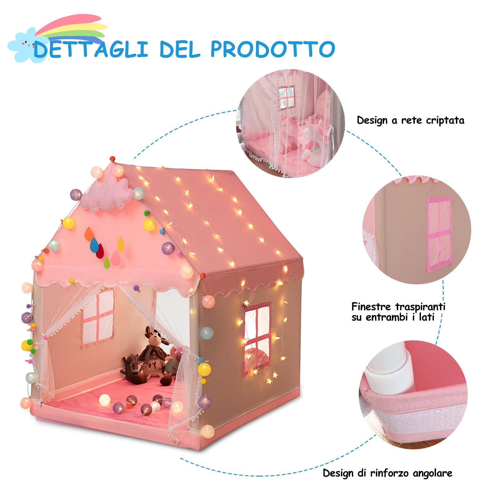 Ergocar Tenda da Gioco per Bambini, Castello dei Sogni Con Palle Colorate, Traspirante Tenda Principessa, Giochi da Esterno per Bambini, Regalo Natale Compleanno