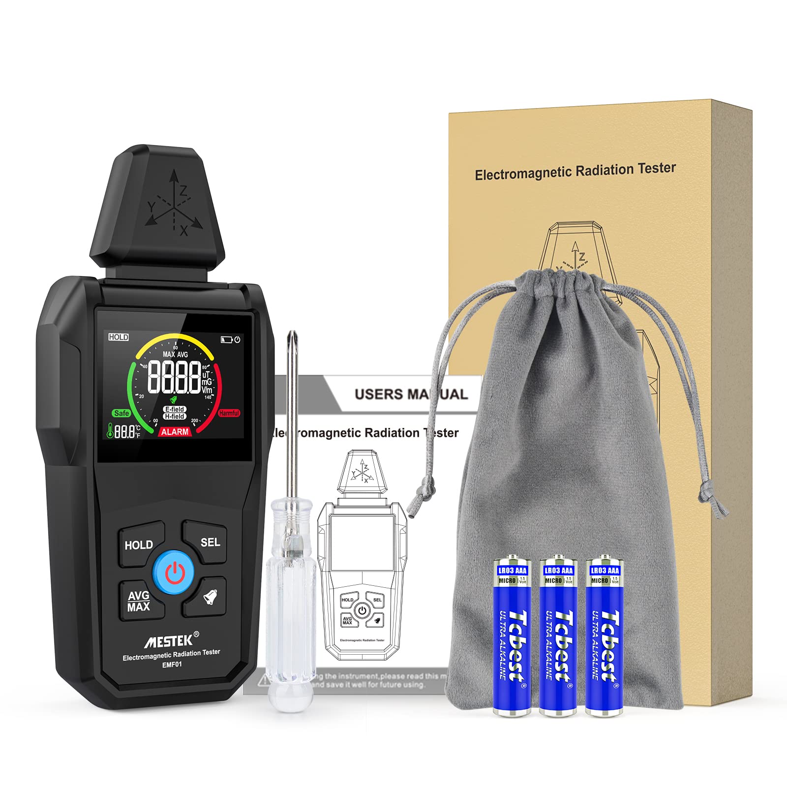 Misuratore EMF,Rilevatore di Radiazioni MESTEK Tester EMF Portatile, Attrezzatura per la Caccia ai Fantasmi, Monitor di Campo elettrico/campo Magnetico