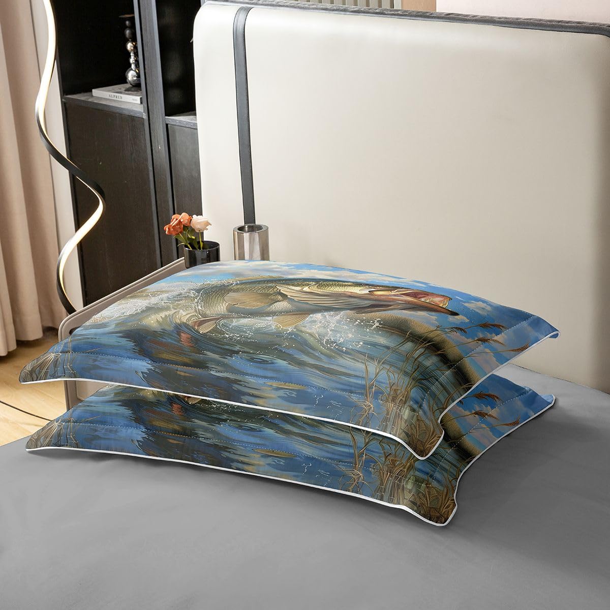 Homewish Bass Fish Kids King Zestawy Pościeli Wędkarstwo I Polowanie Bawełniana Poszewka Na Kołdrę Życie Morskie Poszewka Na Kołdrę Przybrzeżne Zwierzęta Zestaw Łóżek Dla Chłopców Nastolatków