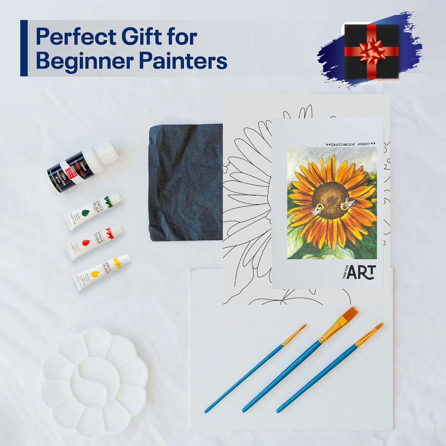 Painting4Real DIY Art Painting Kit for Adults with Video Tutorials – Learn to Paint Sunflower and Bees, 9 Pieces Acrylic Paint Set for Adults, Perfect Holiday & Birthday Gift for Art Lovers, Beginners