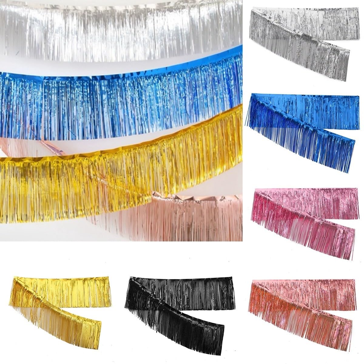Girlanda z cekinów, 30x300 cm, tło imprezowe, foliowa girlanda frędzlami, metaliczne serpentyny, baner wiszący na urodziny, wesele, dekoracje świąteczne(Gold)
