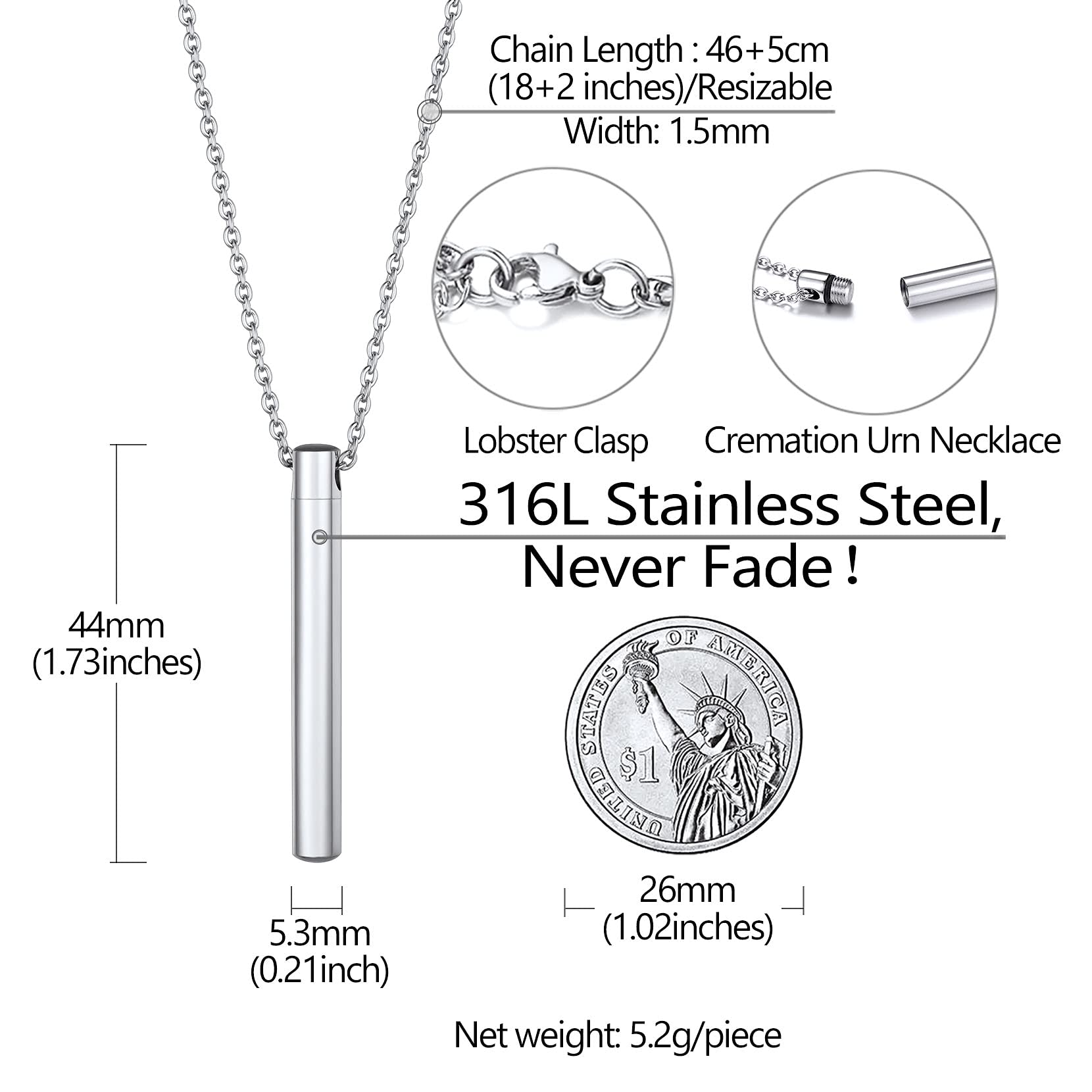 Richsteel Colgante Porta Cenizas Personalizable, Diseño Girasol Barra Guardapelo Corazón Loto Árbol de la Vida, con Collar y Accesorios para Echar Cenizas